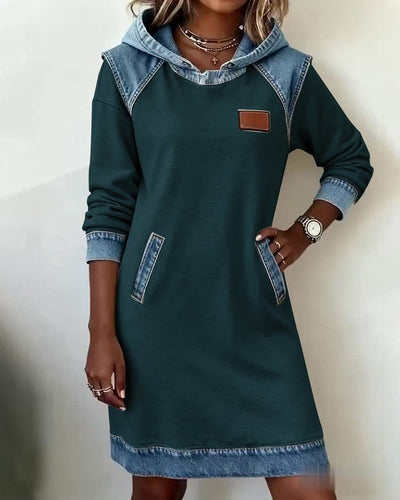 DenimEase™ | Casual Hooded Denim Dress