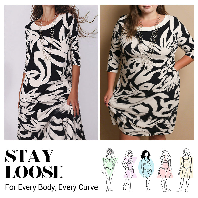 PrintEase™ Elegant Loose Round-Neck Dress