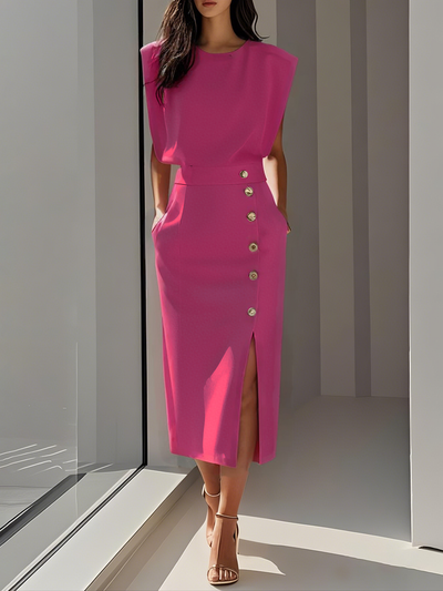 Malene™ | Classic Button-Slit Midi Dress