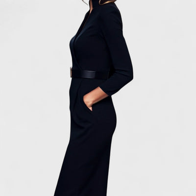 NoirLuxe™ | Mandarin Grace Belted Dress