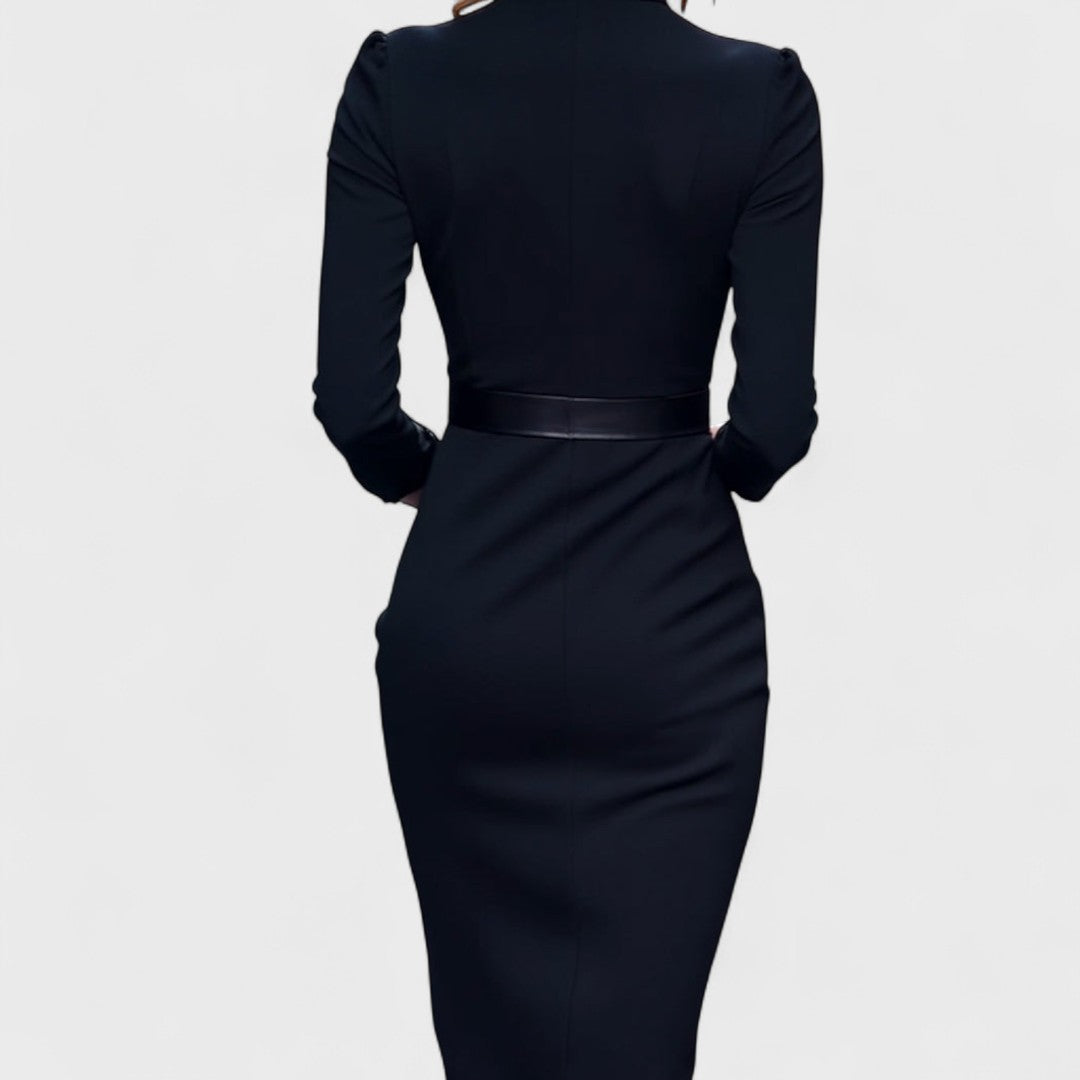 NoirLuxe™ | Mandarin Grace Belted Dress