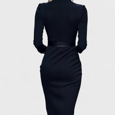 NoirLuxe™ | Mandarin Grace Belted Dress