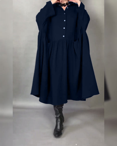 Avelyn™ | Oversized A-Line Button Collar Dress