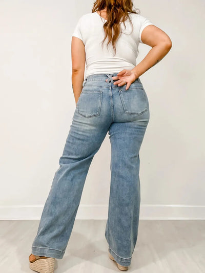CurveRise™ Double Button Wide-Leg Jeans
