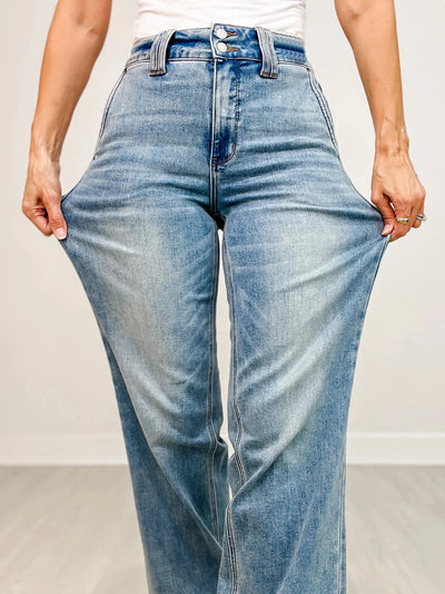 CurveRise™ Double Button Wide-Leg Jeans