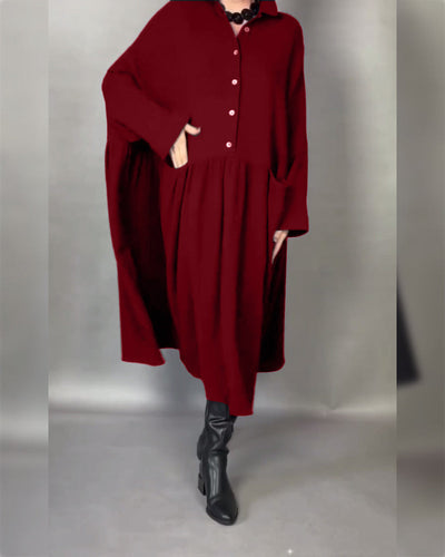 Avelyn™ | Oversized A-Line Button Collar Dress