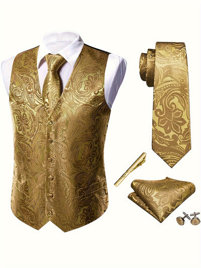 RegalGold™ Plus-Size Jacquard Vest & Tie 5-Piece Set