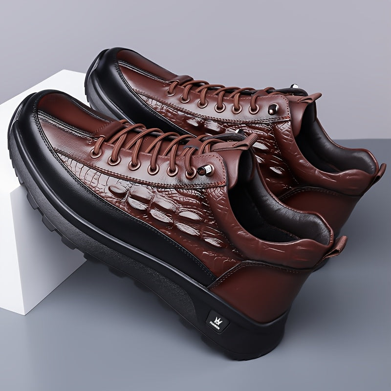 LuxStride™ | Men’s Glossy Faux Leather Business Sneakers