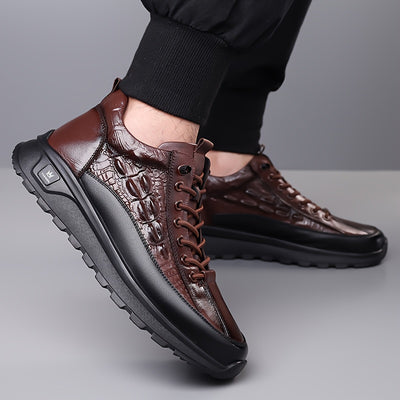 LuxStride™ | Men’s Glossy Faux Leather Business Sneakers