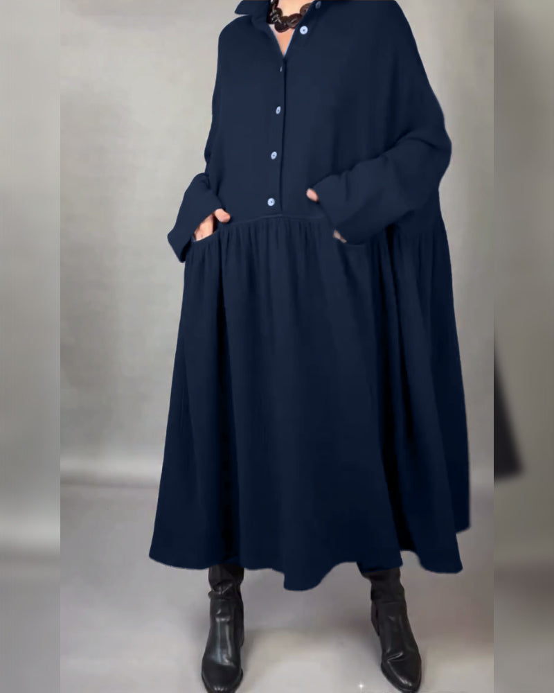 Avelyn™ | Oversized A-Line Button Collar Dress