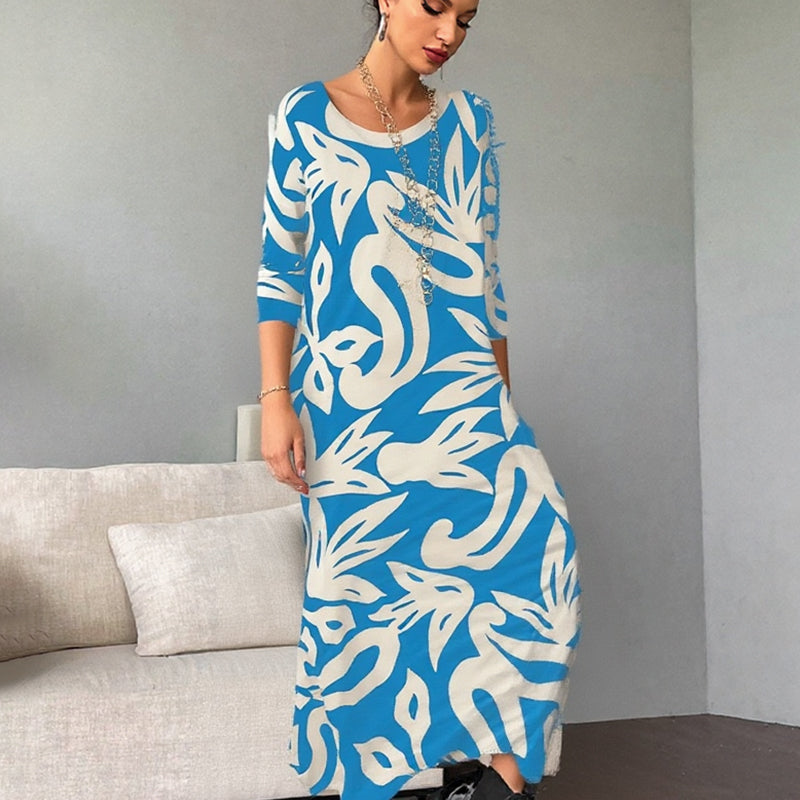 PrintEase™ Elegant Loose Round-Neck Dress