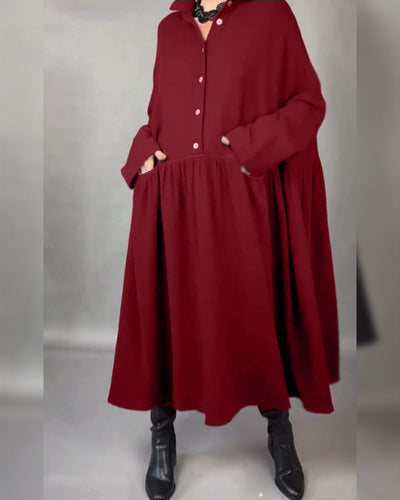 Avelyn™ | Oversized A-Line Button Collar Dress