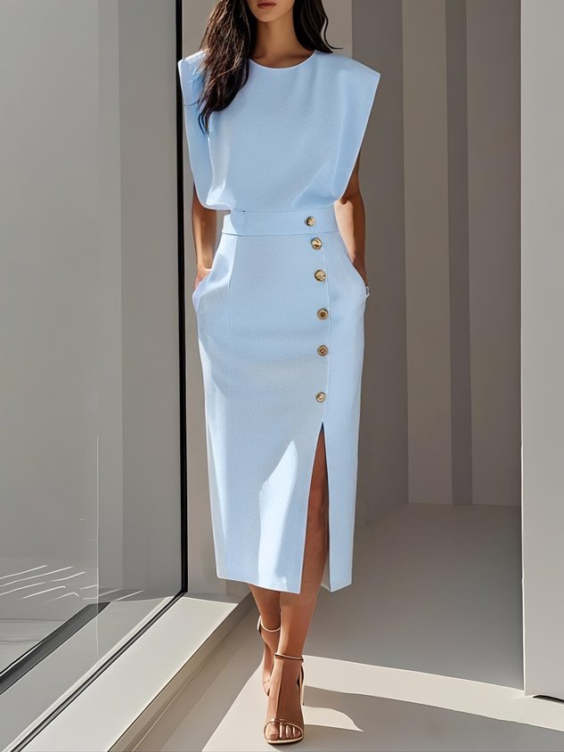 Malene™ | Classic Button-Slit Midi Dress