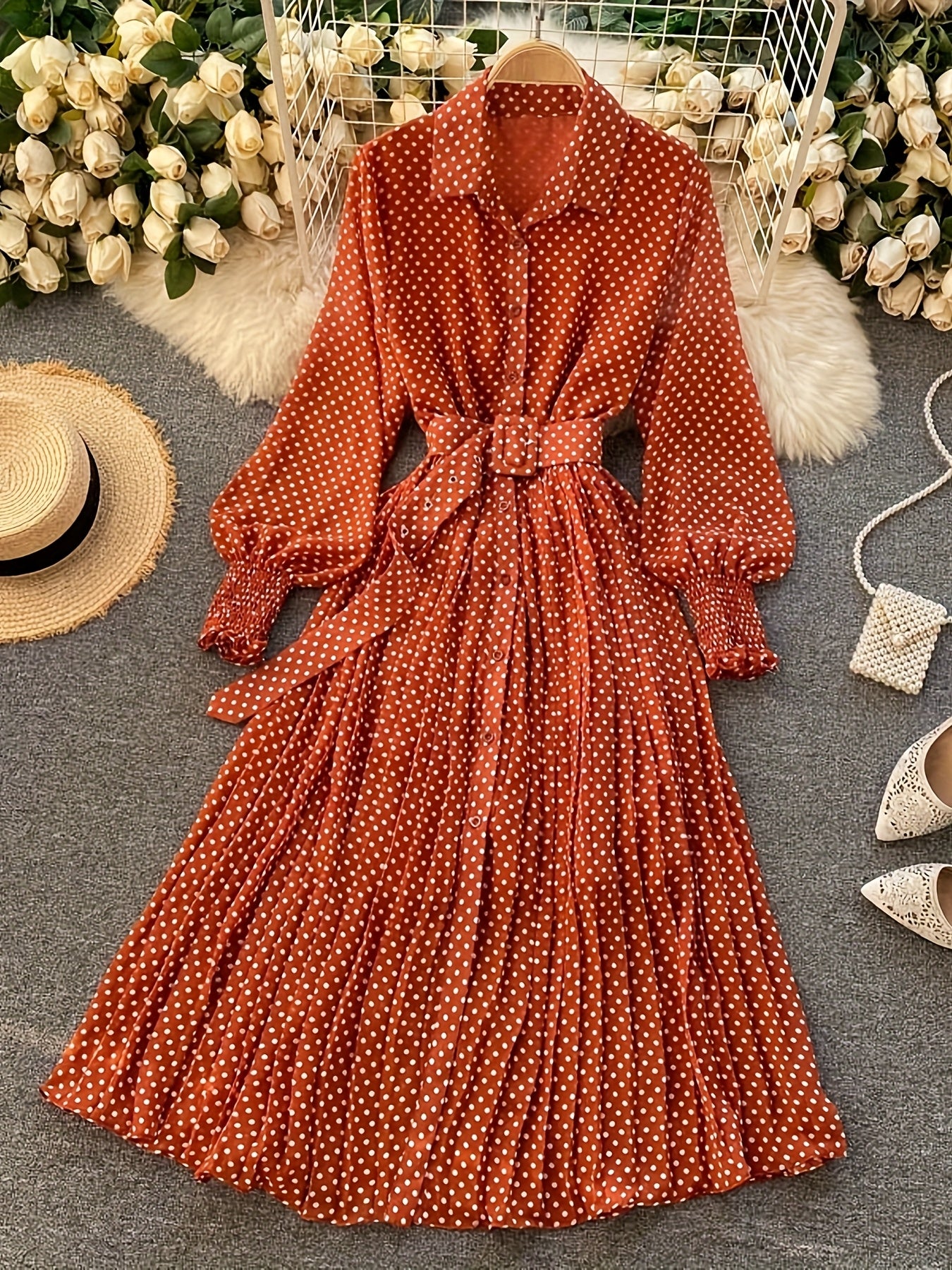 PolkaGrace™ Burgundy Maxi Dress