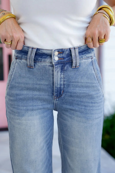 CurveRise™ Double Button Wide-Leg Jeans