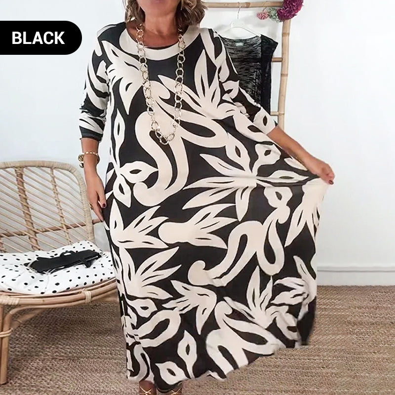 PrintEase™ Elegant Loose Round-Neck Dress