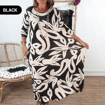 PrintEase™ Elegant Loose Round-Neck Dress