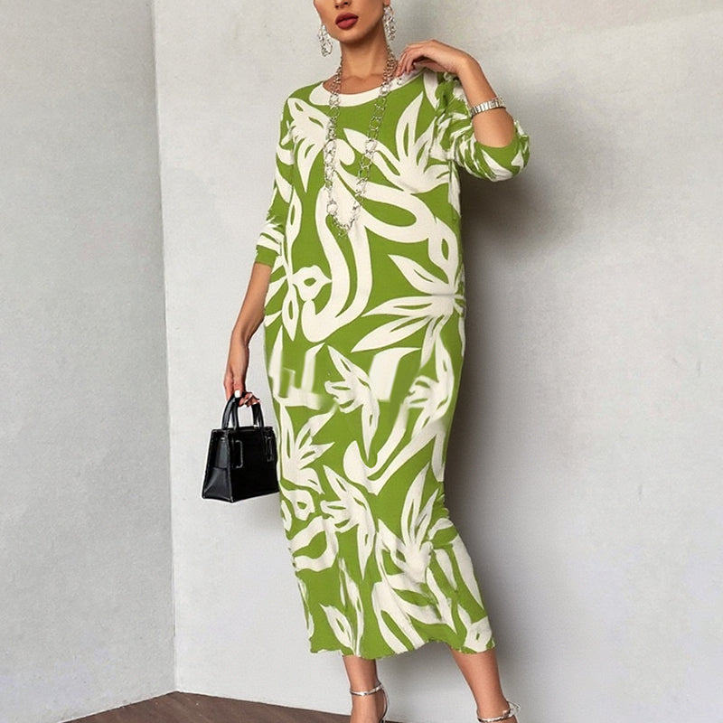 PrintEase™ Elegant Loose Round-Neck Dress