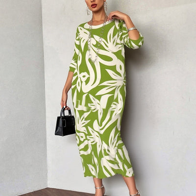 PrintEase™ Elegant Loose Round-Neck Dress