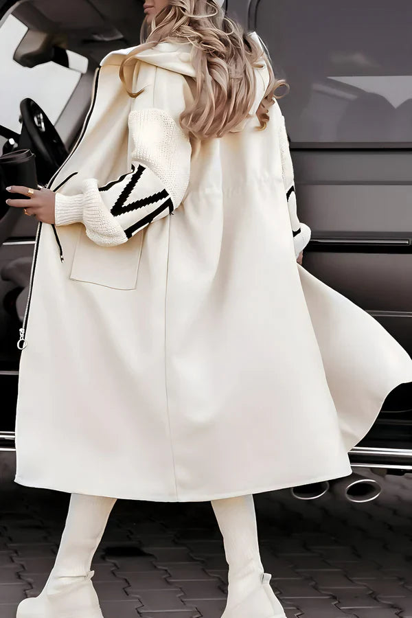 Noa™ | Long Hooded Coat with Knitted Sleeves