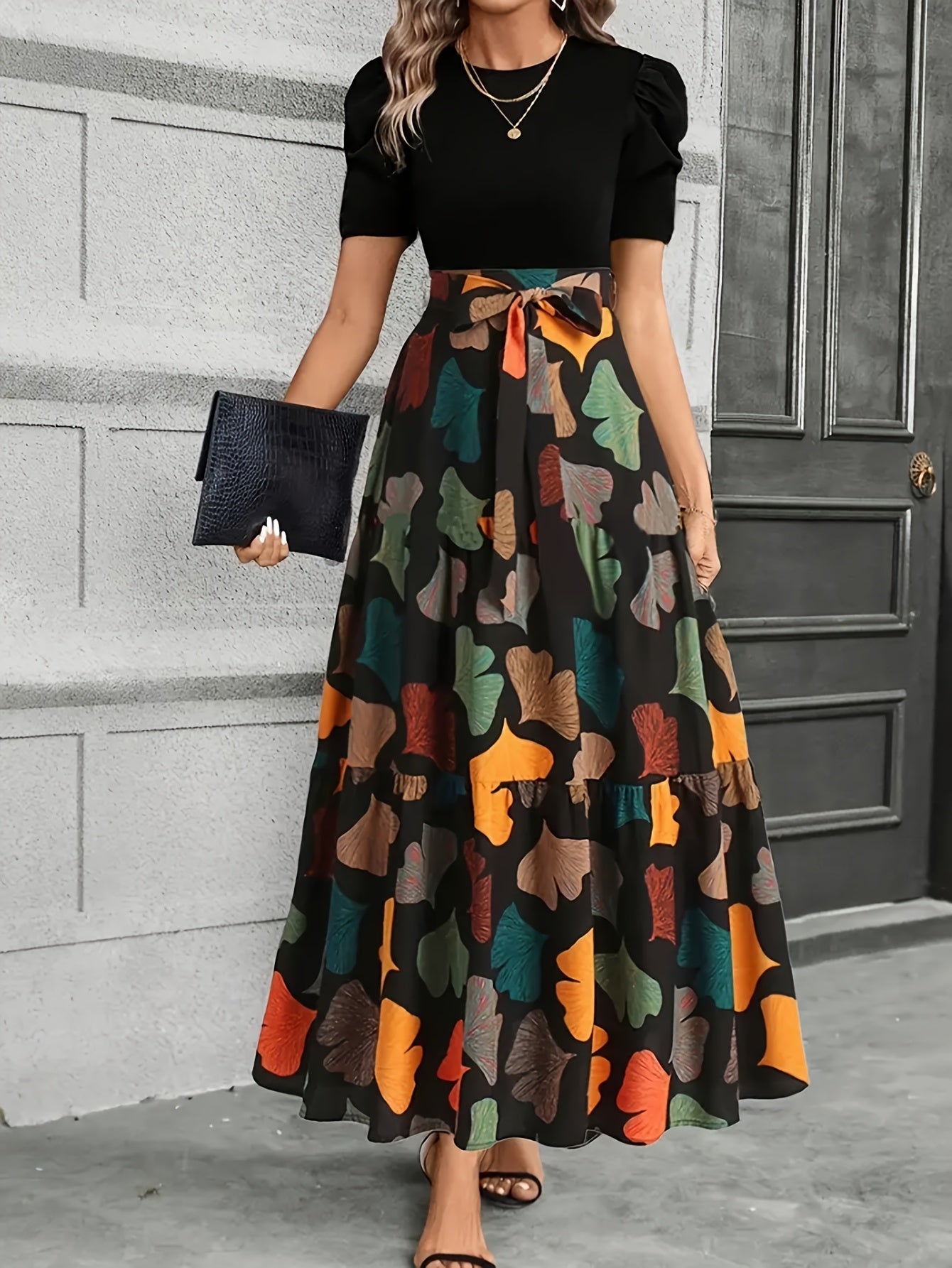 VivaForm™ A-Line Geometric Midi Dress