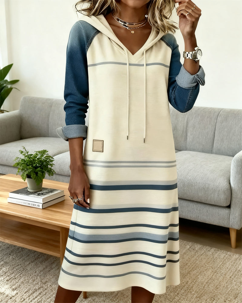 LineaHue™ | Striped Color-Mix Hooded Dress