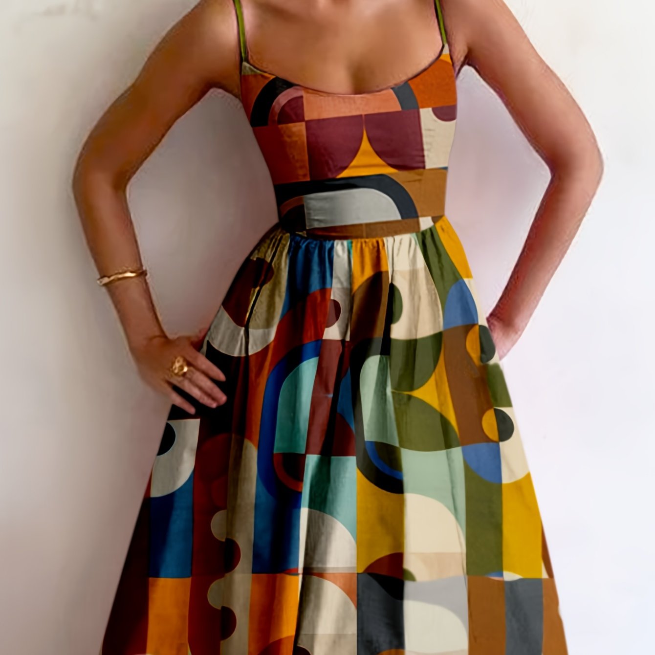 BohoCharm™ Retro Geometric Spaghetti Strap Dress