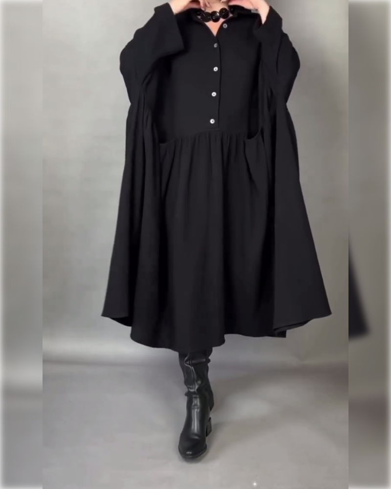 Avelyn™ | Oversized A-Line Button Collar Dress