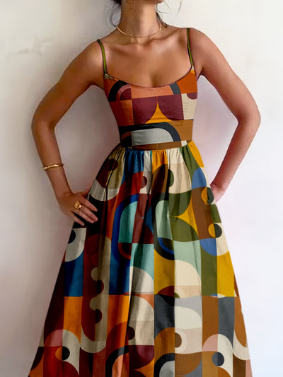 BohoCharm™ Retro Geometric Spaghetti Strap Dress