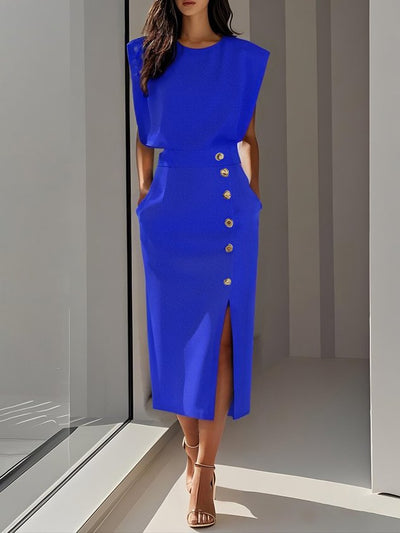 Malene™ | Classic Button-Slit Midi Dress