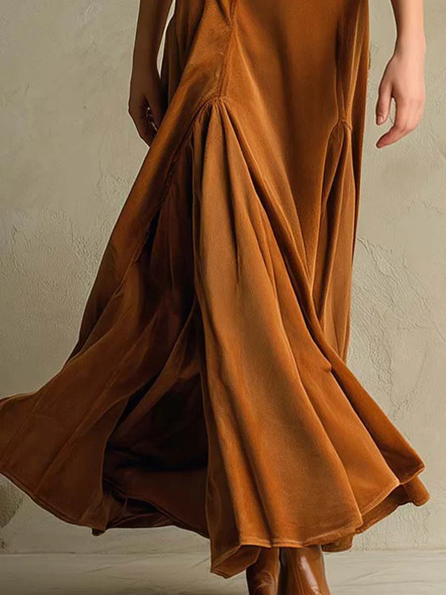 Fiona™ | Elegant Retro Velvet Maxi Dress with Lapel Collar