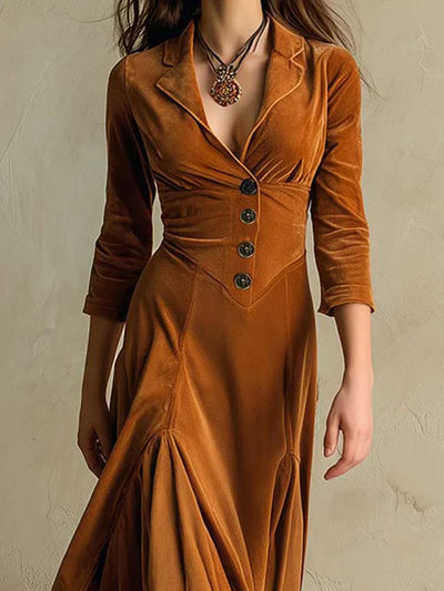 Fiona™ | Elegant Retro Velvet Maxi Dress with Lapel Collar