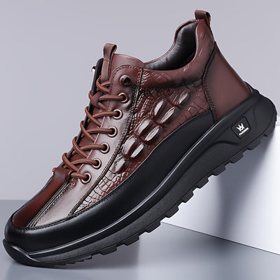 LuxStride™ | Men’s Glossy Faux Leather Business Sneakers