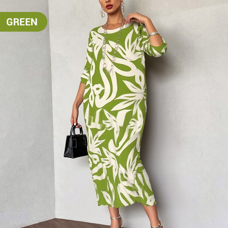 PrintEase™ Elegant Loose Round-Neck Dress