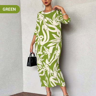 PrintEase™ Elegant Loose Round-Neck Dress