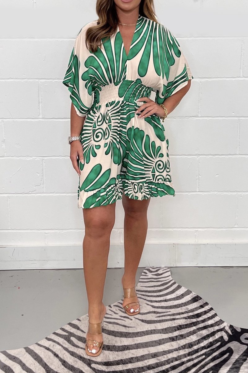 LuxeVibe™ V-Neck Printed Jumpsuit