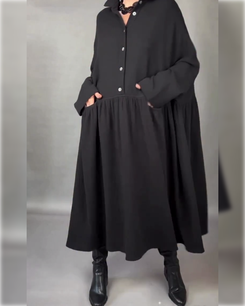 Avelyn™ | Oversized A-Line Button Collar Dress