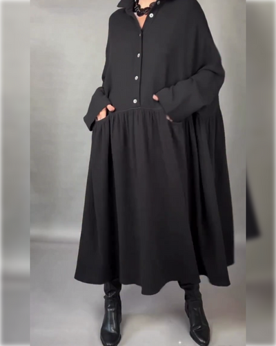 Avelyn™ | Oversized A-Line Button Collar Dress