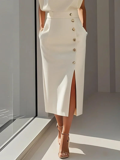 Malene™ | Classic Button-Slit Midi Dress