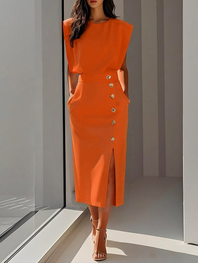 Malene™ | Classic Button-Slit Midi Dress