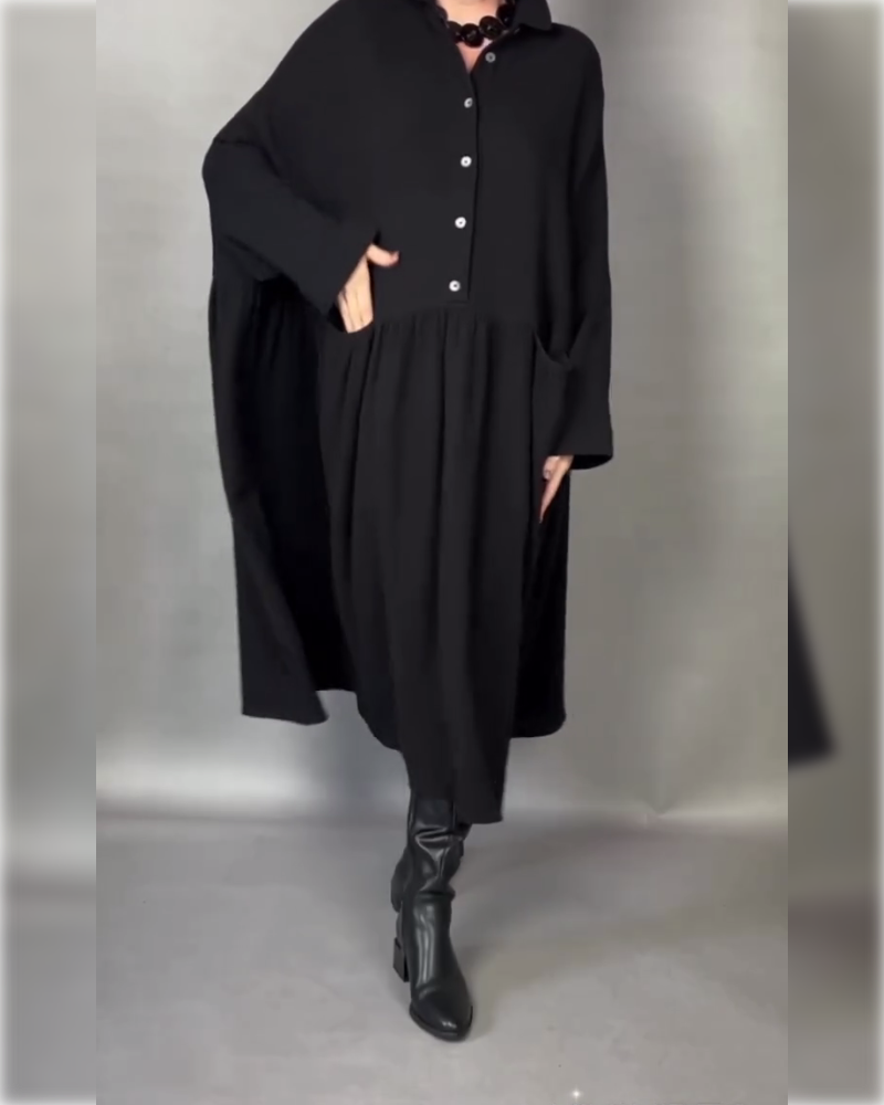 Avelyn™ | Oversized A-Line Button Collar Dress
