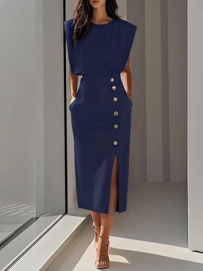 Malene™ | Classic Button-Slit Midi Dress