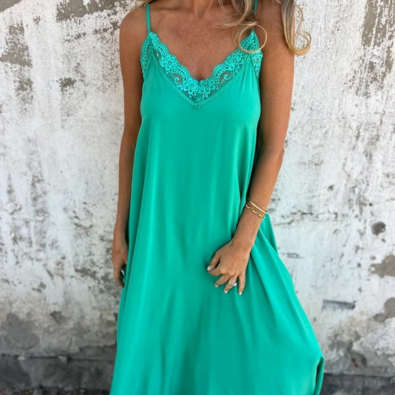 LaceAura™ Spaghetti Strap Maxi Dress