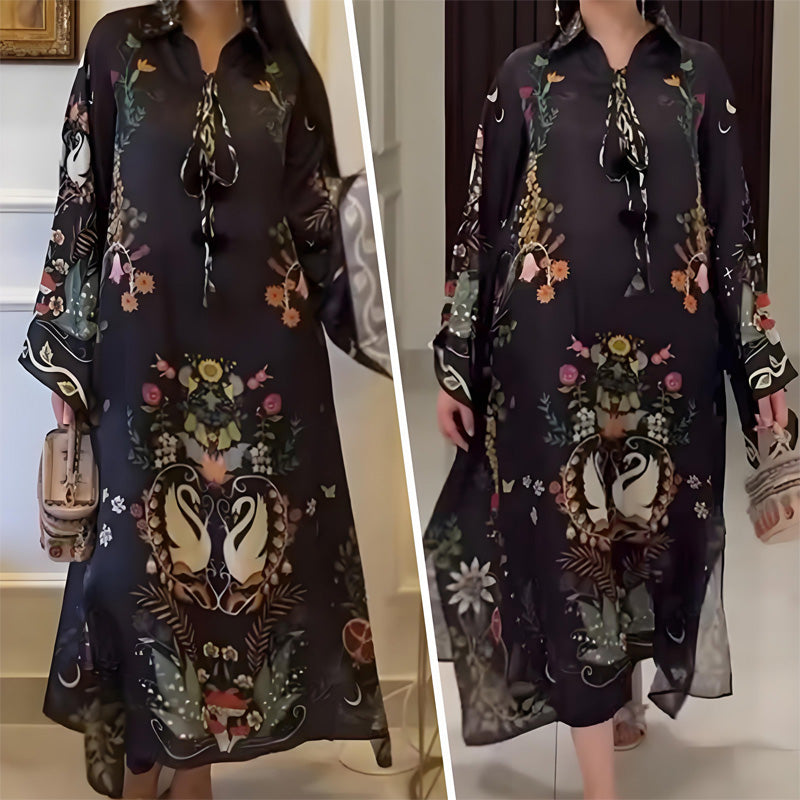 LunaFlow™ Printed V-Neck Maxi Dress