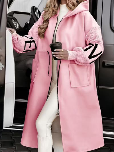 Noa™ | Long Hooded Coat with Knitted Sleeves